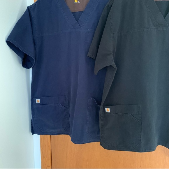 Men’s L / XL CARHARTT Ripstop Utility Scrub Tops C15208 Navy & Black Lot of 2 - Picture 2 of 14